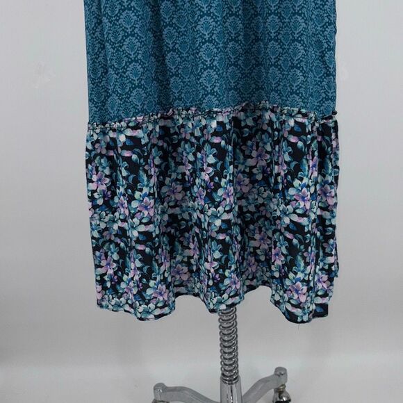 Soft‎ Surroundings Night Bloom Flutter Sleeve Floral MIDI Dress L Navy Multi - Picture 4 of 13